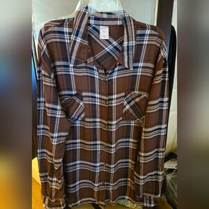 No Boundaries Womens Brown Plaid Shirt, XXXL, NWT